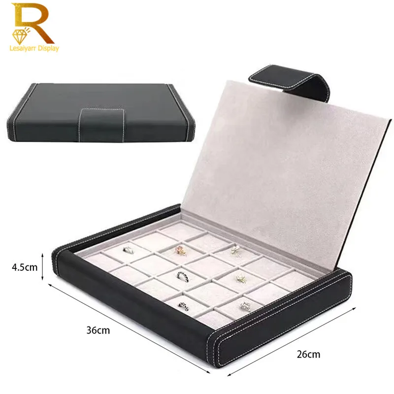 Black PU Jewelry Ring Travel Box Ring Storage Case Stud Cufflink Organizer Box Stud Diamond Ring Showcase