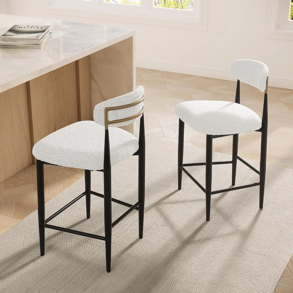 

Counter Height Bar Stools Set of 2, Modern Upholstered Counter Stools with Black Metal Legs, Boucle Island Chairs for Kitchen,