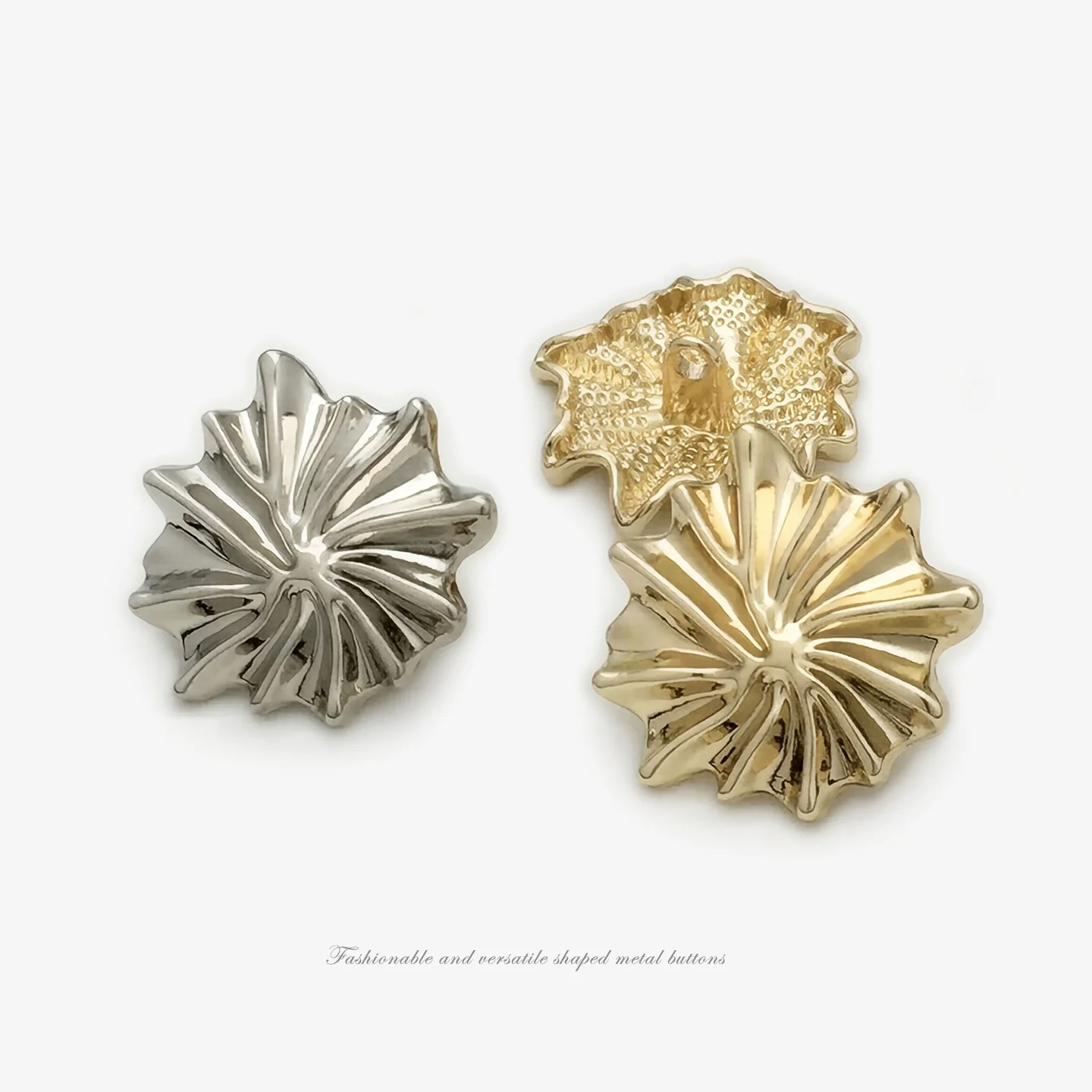 10PCS 28mm Gold Irregular Pleated Fan Metal Buttons Hand Sew Decorative Buttons For Coat Suit Overcoat