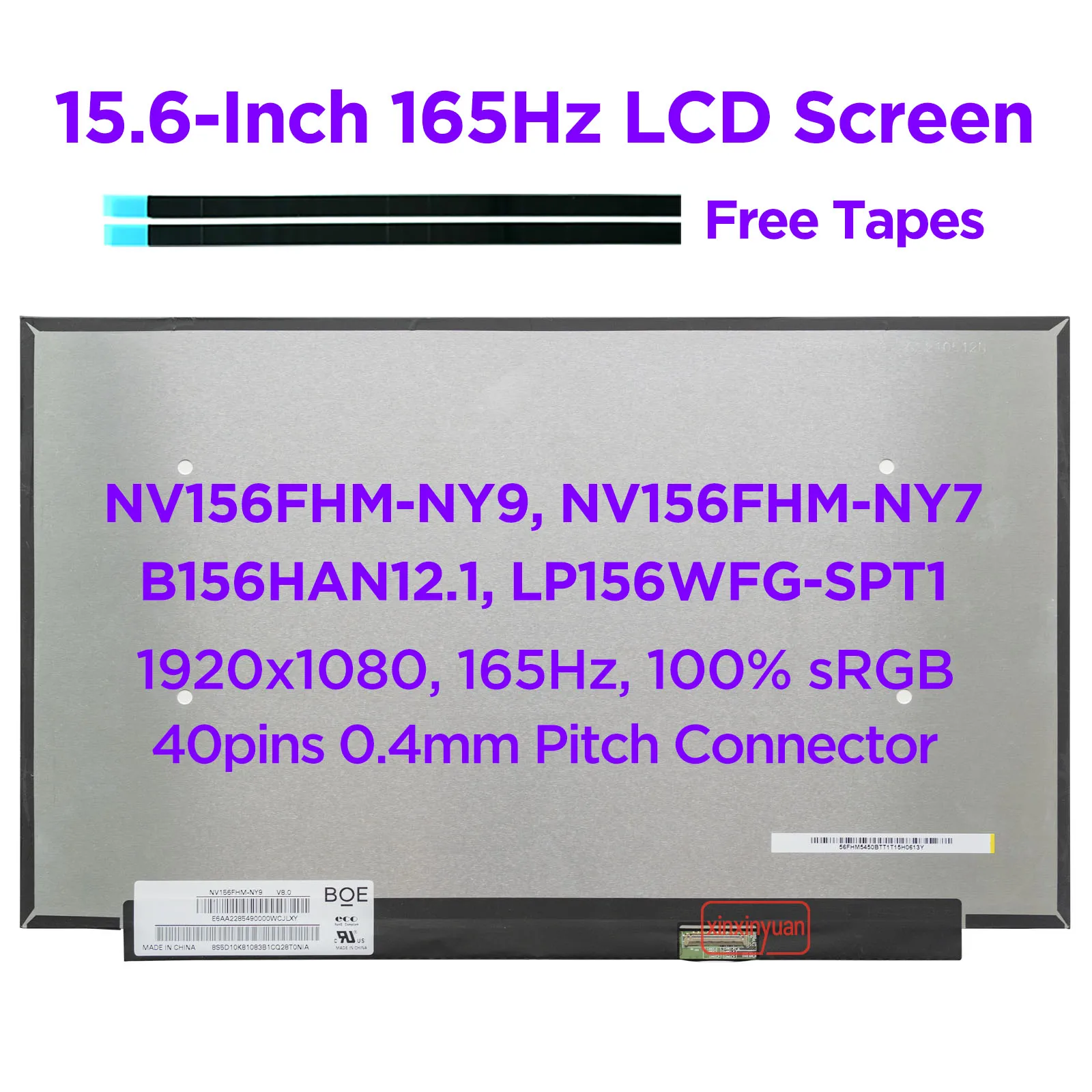 Tela Lcd do Portátil para Dell 156 165hz Nv156fhm-ny9 Ny7 Encaixe B156han12.1 Lp156wfg-spt1 Dell G15 5510 5515 1920×1080 Exposição 165hz 40pin