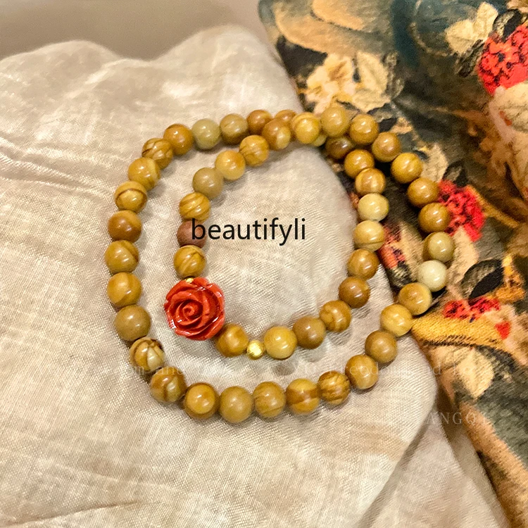 

Natural Stone Double Layer Twin Rose Bracelet New Chinese Style High Sense Beaded Bracelet All-Matching Graceful Bracelet