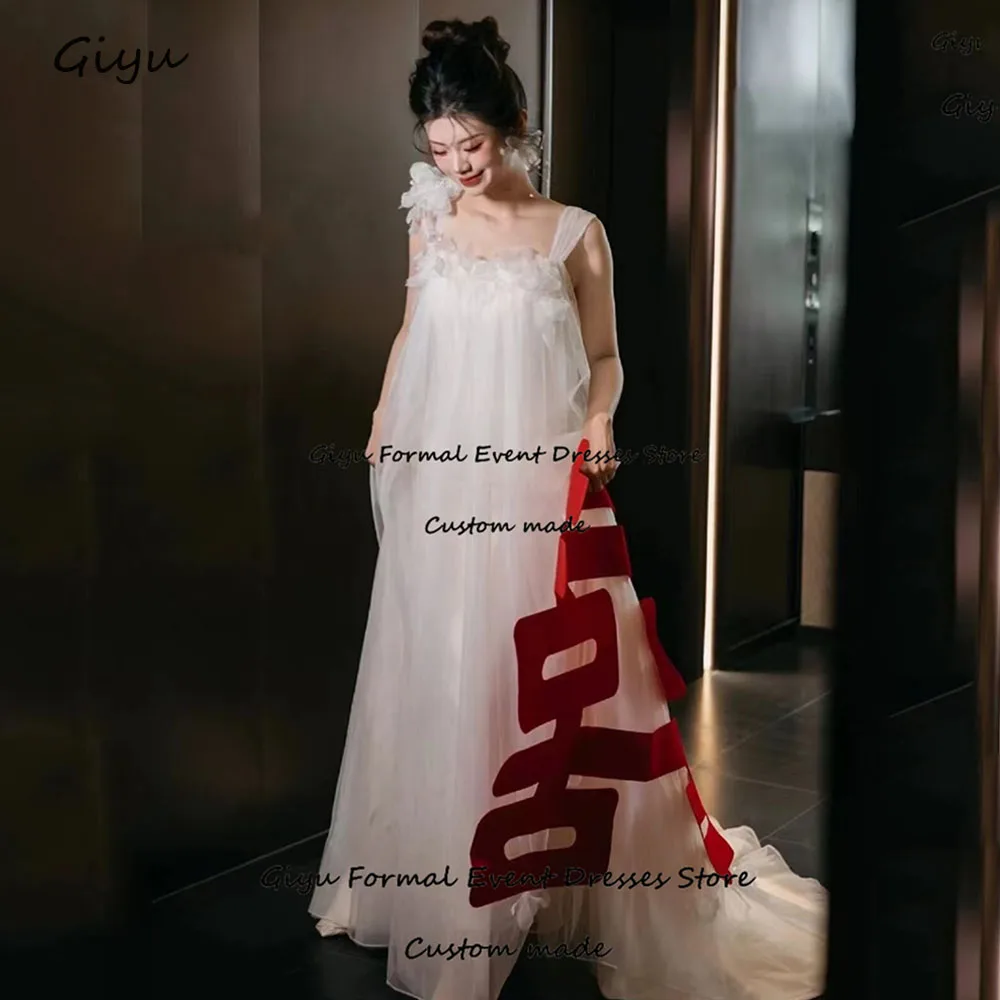 Giyu Fairy 3D Followers Korea Wedding Dress Photo Shoot A-line Backless Floor-Length Vestidos De Novia 2024 Bridal Gown