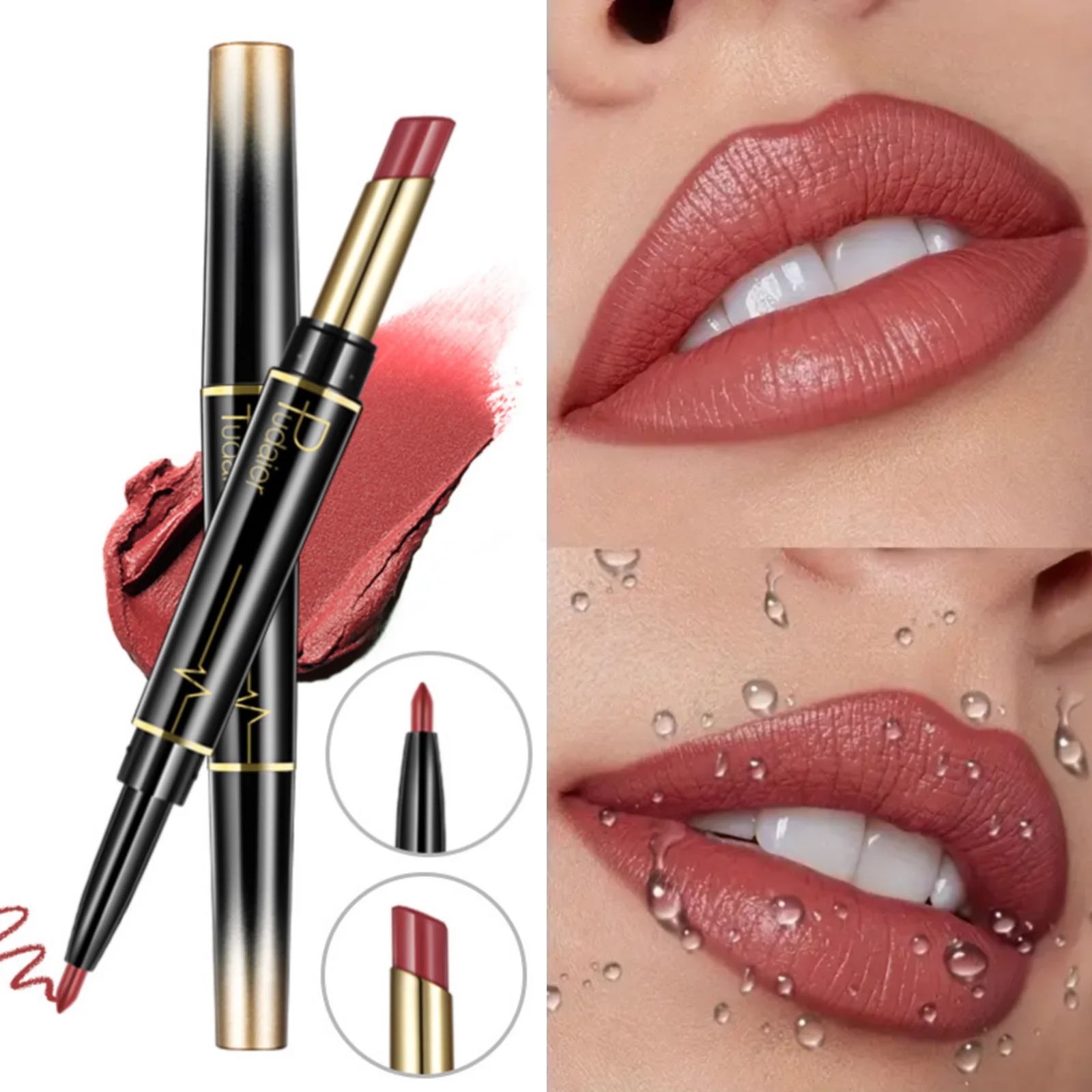 Conception à Double tête, facile à colorer, pigment élevé, contour en forme de lèvre tridimensionnelle, tasse antiadhésive, crayon à lèvres et rouge à lèvres 1 pièce