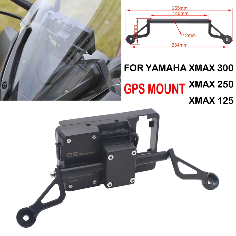 BLACK For Yamaha XMAX 300 XMAX300 X MAX 300 Motorcycle Front Phone Stand Holder Smartphone Phone GPS Navigaton Plate Bracket