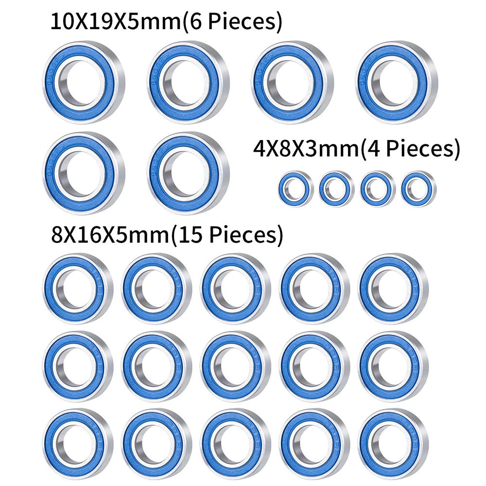 YEAHRUN 10*19*5mm/8*16*5mm/4*8*3mm niebieski gumowy zestaw łożysk uszczelnionych dla 1/6 Super Rock Rey SRR części do modernizacji samochodu RC