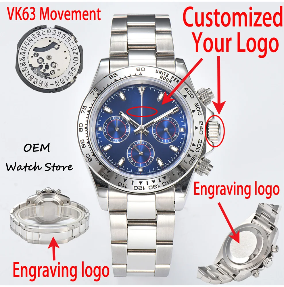 VK63 Watch Series Top Class Men\'s Sports Quartz Watch Sapphire Stainless Steel Waterproof VK63 Time Code Watch Custom Logo Dial