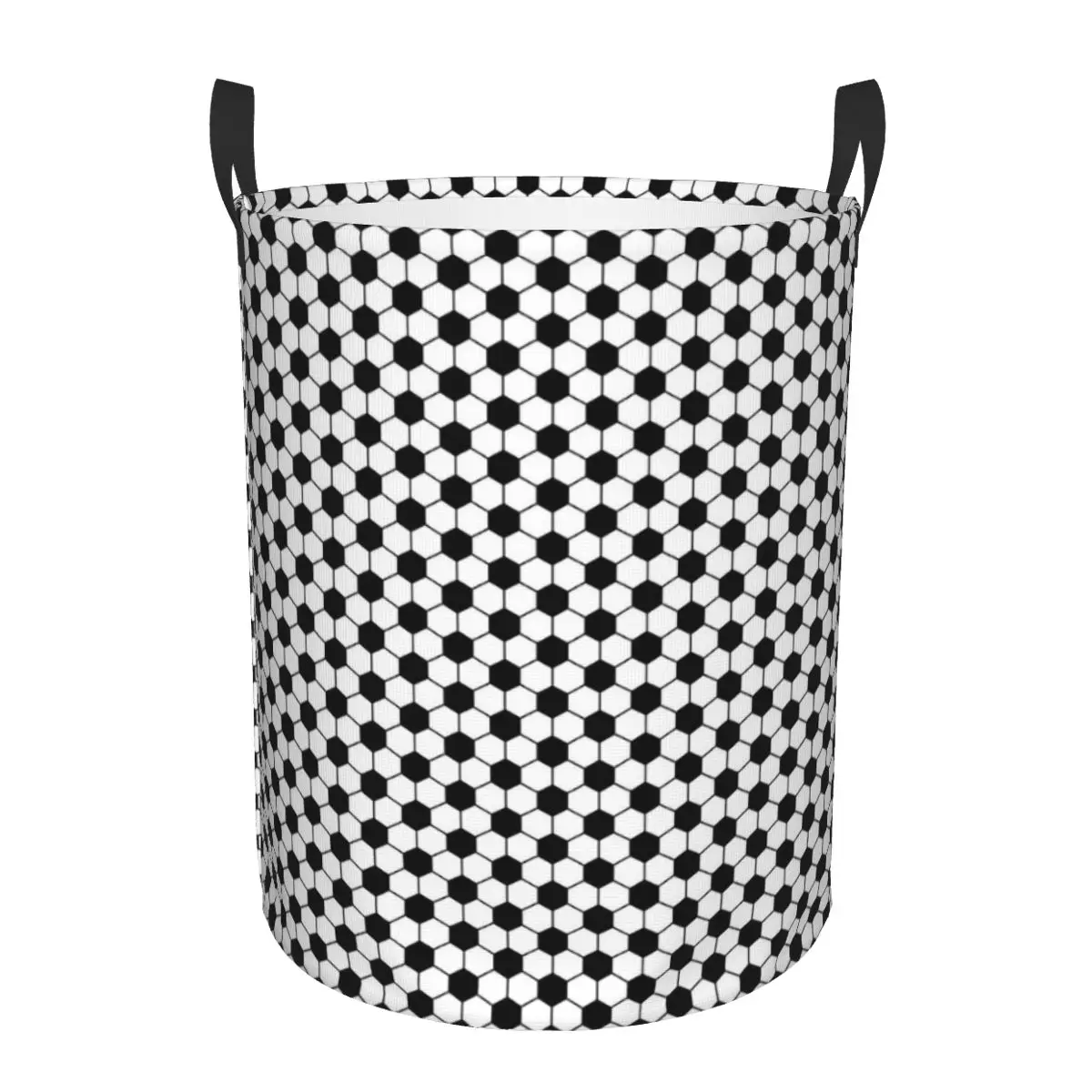 Custom Black White Football Laundry Basket Foldable Soccer Sport Pattern Clothes Toy Hamper Storage Bin for Kids Nursery