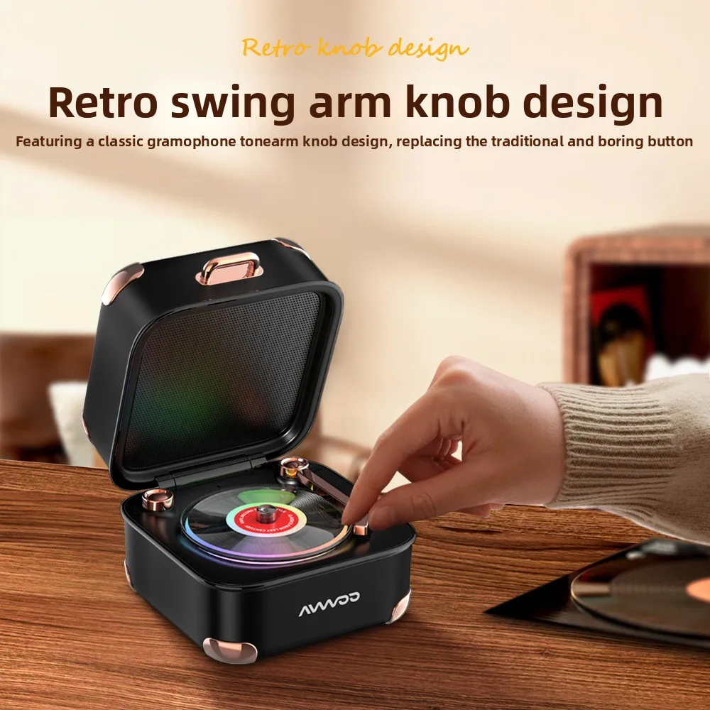 Mini Retro Treasure Box Bluetooth Speaker Portable Wireless Sound Box with 7-Color LED Lights for Home Gift