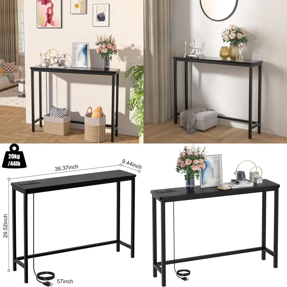 

39 Bamboo Console Table with Power and USB Ports for Entryway, Living Spaces