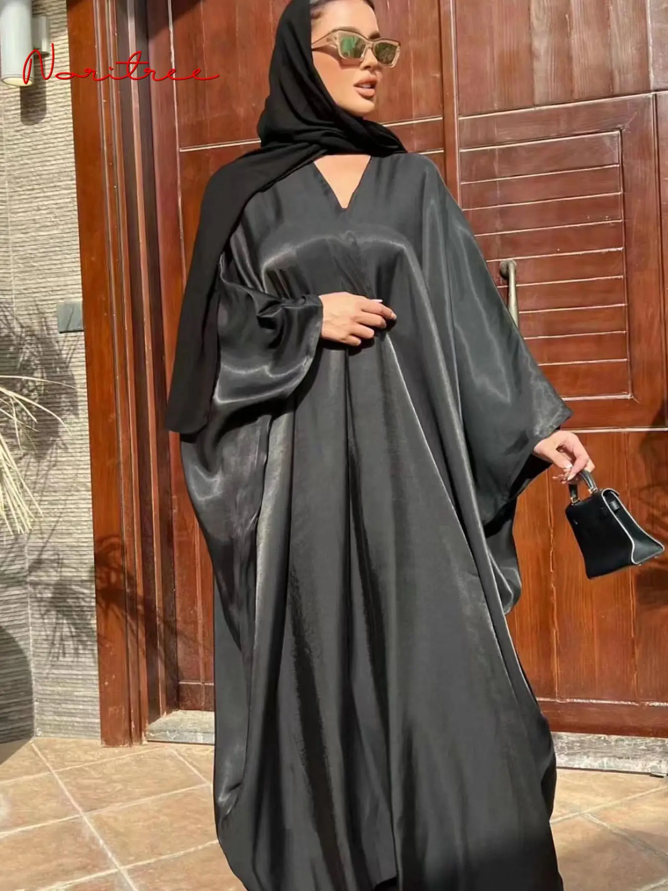 Fashion Shiny Oversized Abayas Djellaba Muslim Dress Dubai Full Length Soft Shiny Abaya Dubai Turkey Muslim Islam Robe WY1012