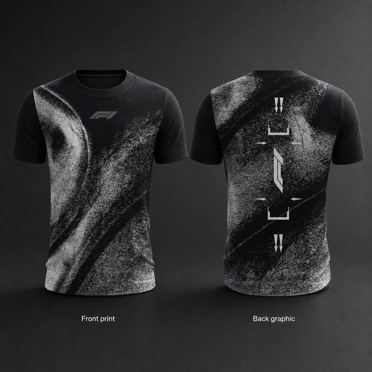 Speed Texture Formula 1 T-Shirt Black Grey Grain Gradient Front Logo Back Geometric Print Men Racing Casual Streetwear T-Shirt