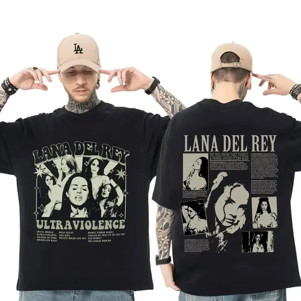 Singer Lana Del Rey T Shirts Ultraviolence Music Album T-Shirt Men Women Harajuku Fashion Loose Short Sleeve T-Shirts Streetwear