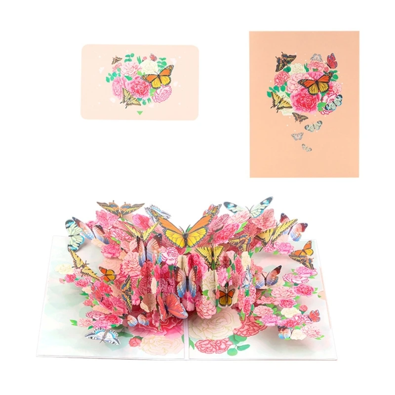 

3D Greeting Card with Envelope for Mom Elegant Butterfly Flower Paper Card Mother Day Card Handmade Gift for Women Drop shipping