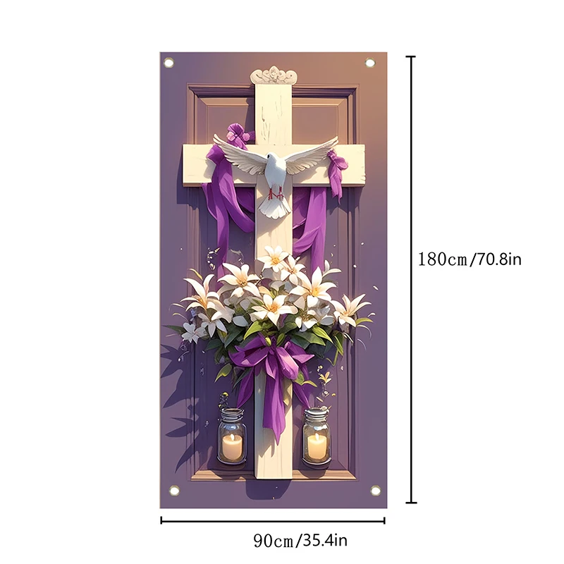 Capa de porta cruzada de páscoa, decoração de varanda roxa, banner perfeito para decorações de festa de primavera