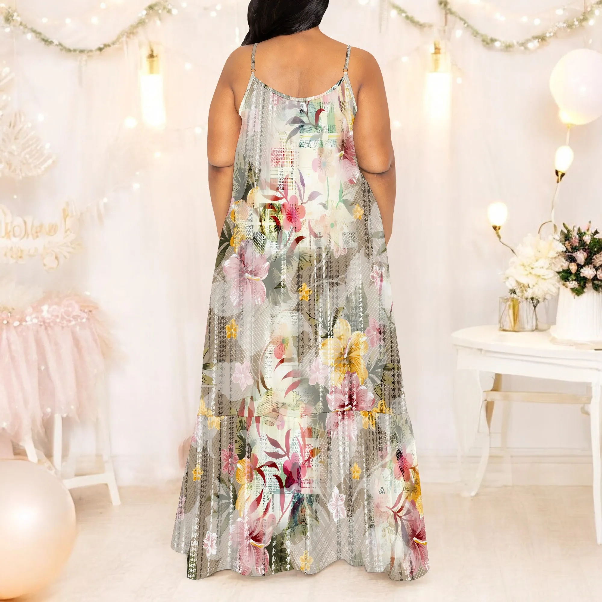 Pastel Floral Sheer-Look Maxi Dress for Women Summer Sleeveless Lightweight Beach Sundress