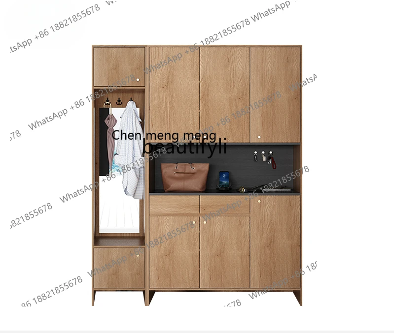 Nordic Solid Wood Shoe Cabinet Home Doorway Large Capacity Coat and Cap Locker Living Room Wall Storage Cabinet to the Top