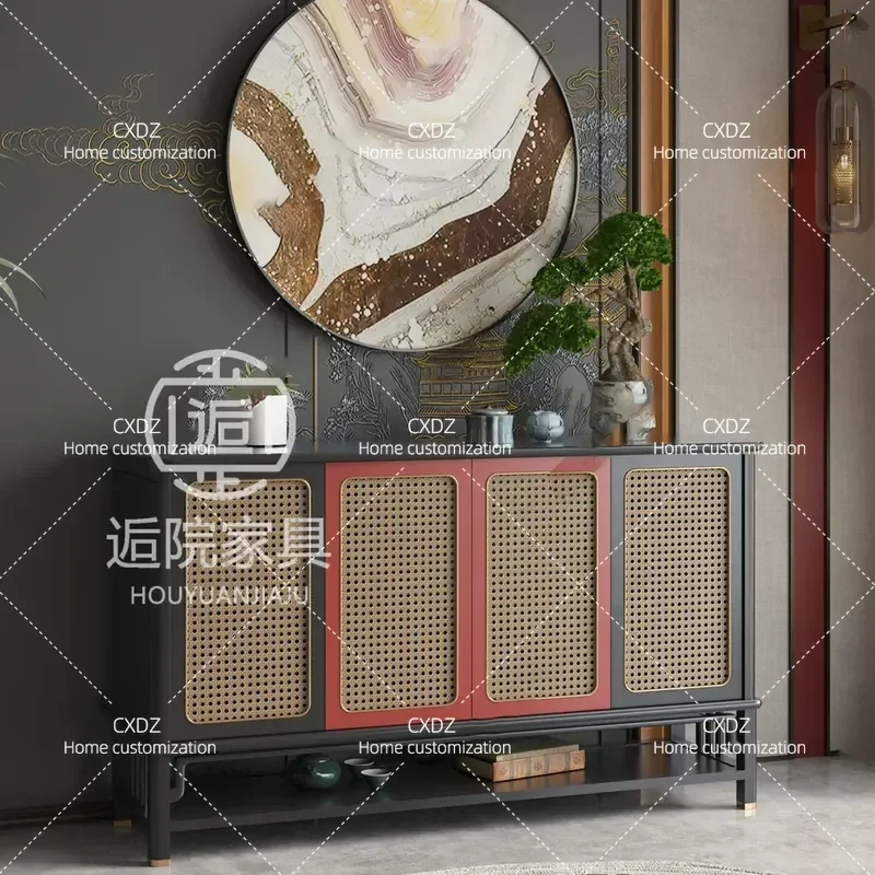 New Chinese Style Entrance Cabinet Entry Foyer Storage Locker Living Room Wall Unit Home Improvement Ash Wood Zen Retro