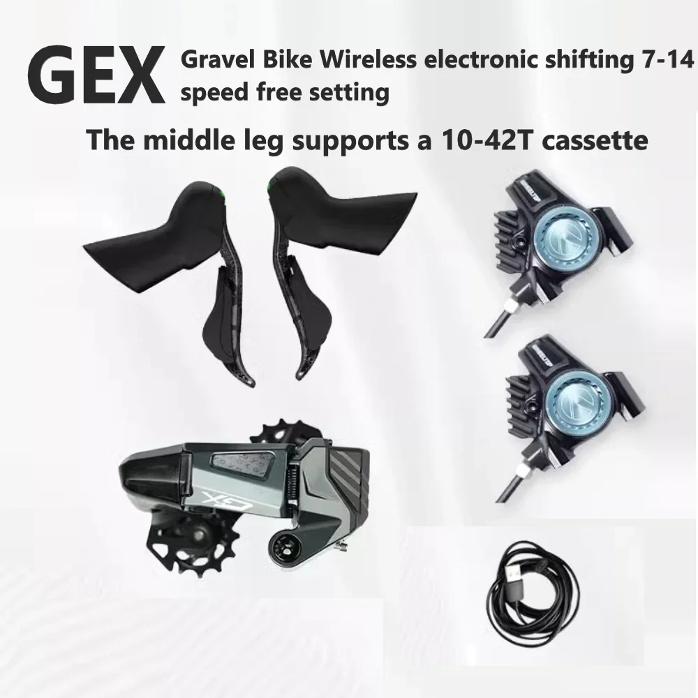 WHEELTOP EDS GEX Gravel Bike bezprzewodowy elektroniczny zestaw zmiany biegów z włókna węglowego 7-13s, hydrauliczne hamulce tarczowe + dźwignia zmiany biegów + przerzutka tylna