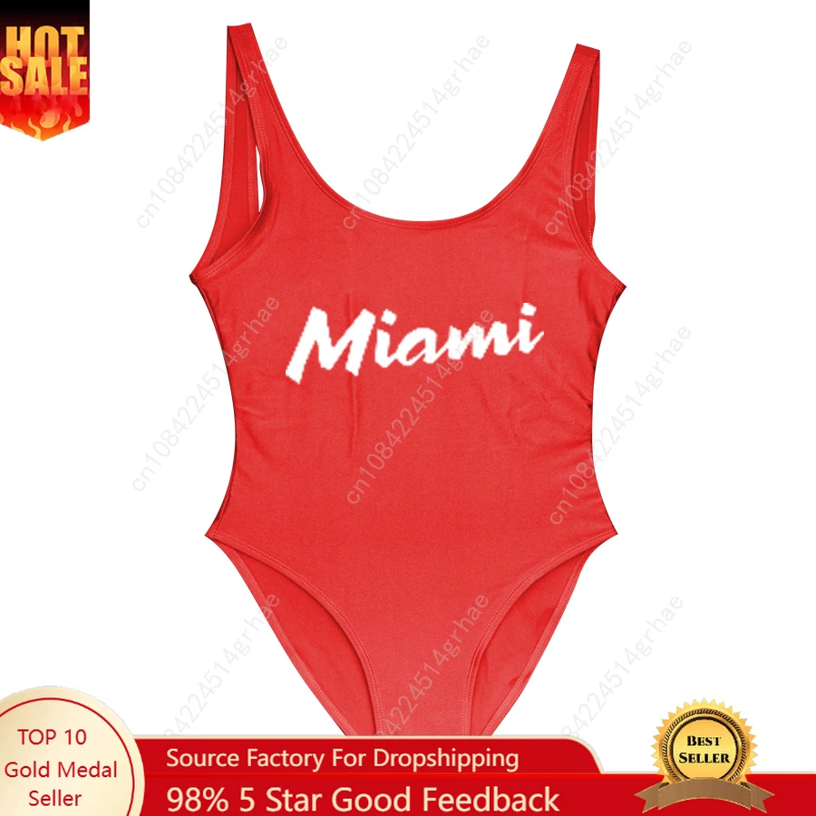 

Miami Print Letter Swimsuit Swimwear women One Piece Swimsuit biquini Beachwear bikinis woman badpak swim wear 11 color