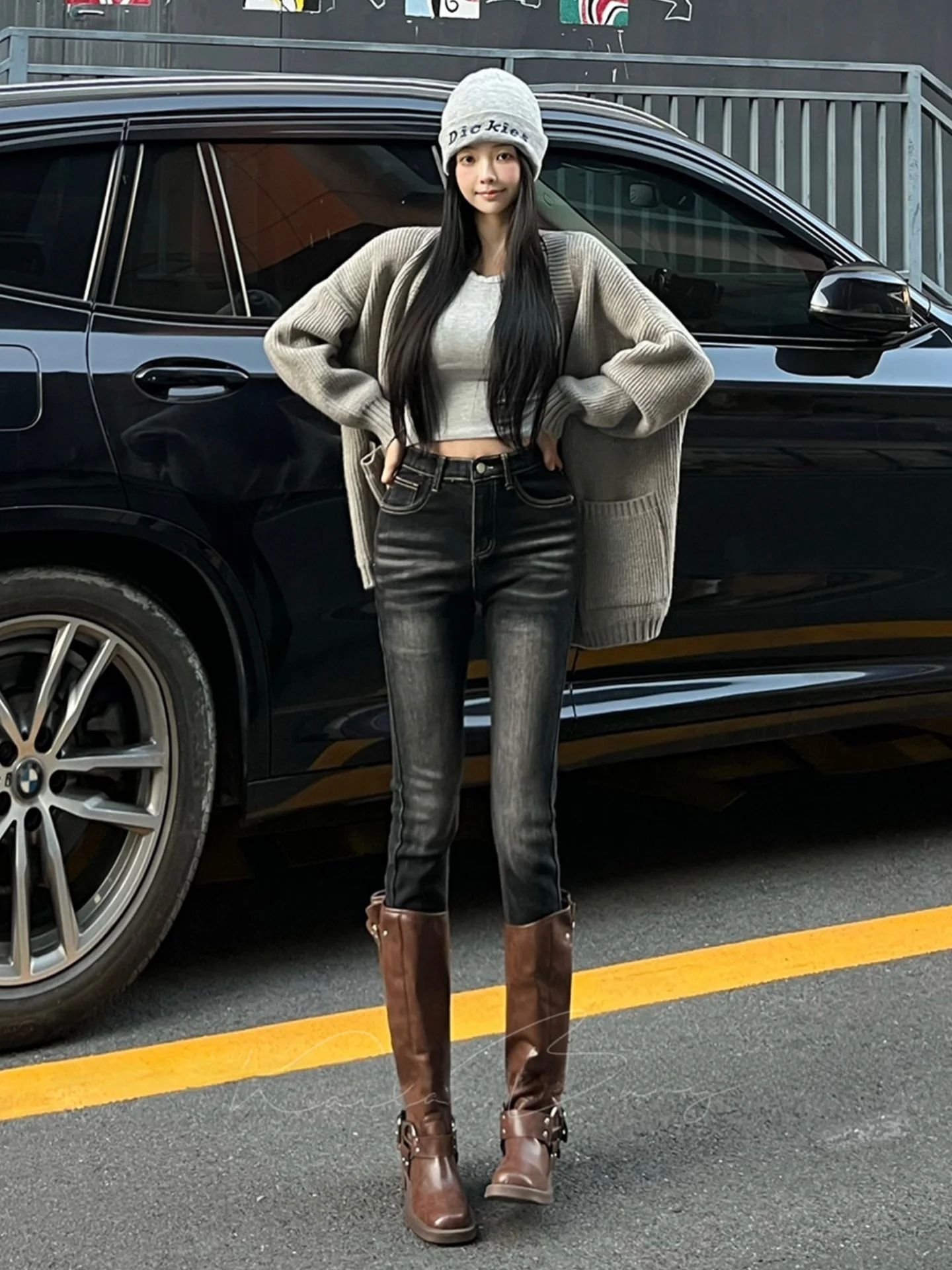 

Retro American High Waist Slim Fit Jeans Women's Elastic Stretchy Tummy Control Butt Lifting Casual Cotton Denim Pants