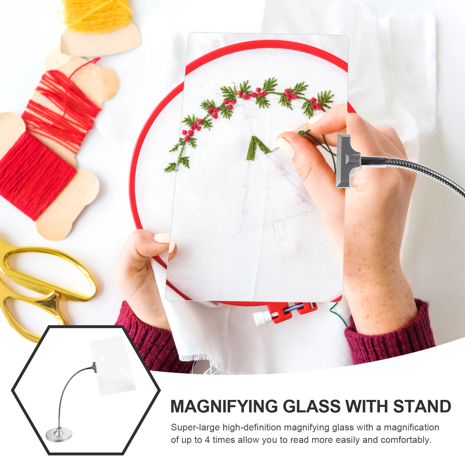 

Extra Large 4x Reading Magnifier HD White Light Fresnel Lens Adjustable Hose Stand Black Craft Work Table Screen Computer
