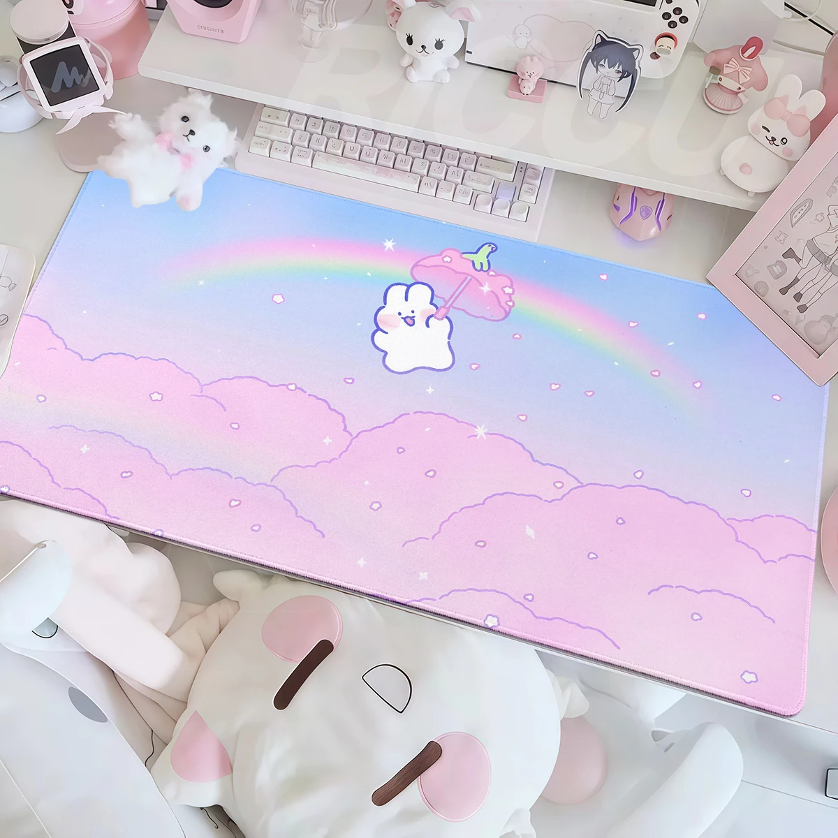 Kawaii Rabbit Pink Mouse Pad Office Laptop Accessories PC Rubber Gamer Keyboard Tablemat Gaming XXL HD Priting Mat Table Decort