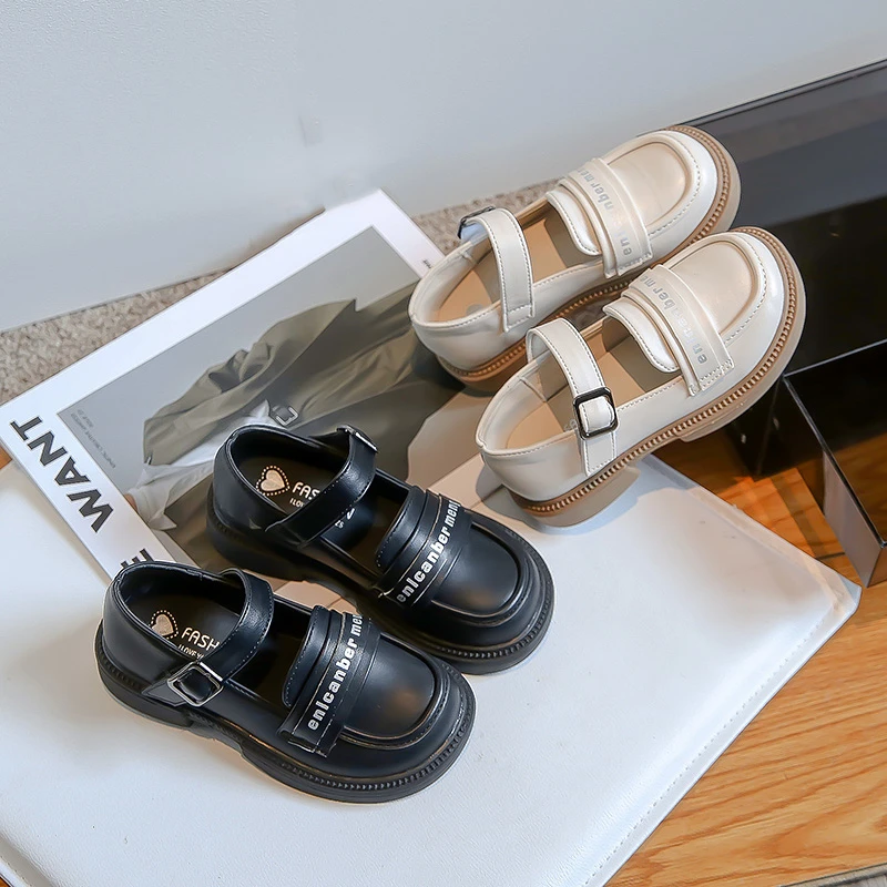 Kids Loafers Black Versatile 2023 Breatheable Slip-on Simple Children Fashion Leather Shoes Cute Sweet Princess Casual Shoes