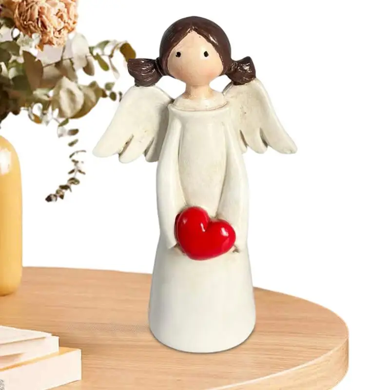 Angel Collectible Figurine Resin Praying Angel Sculpture With Heart Hand Craved Angel Statue With Heart For Bedside Fireplace