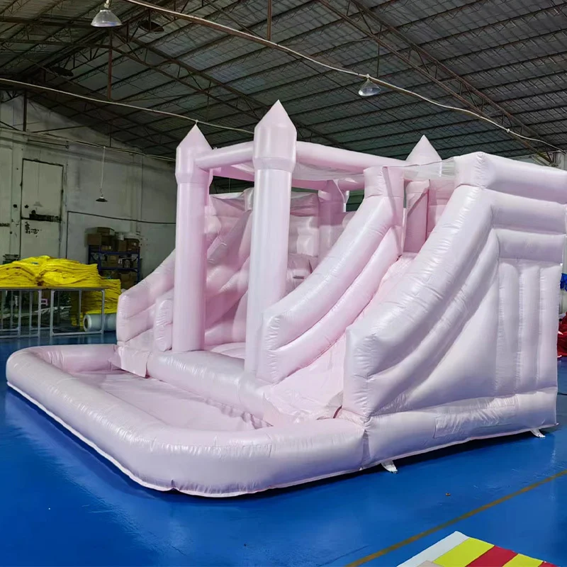 Factory Direct Sale Pink Jumping Castle Inflatable Bouncer House With Double Slide