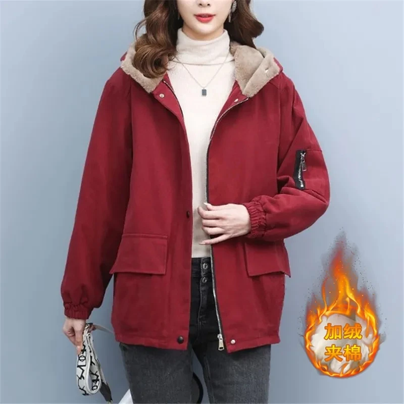 2025 herbst/Winter Neue Plüsch Verdicken Parkas frauen Koreanische Ausgabe Medium Lange Mit Kapuze Baumwolle Jacke Weibliche Lose beiläufige Mantel