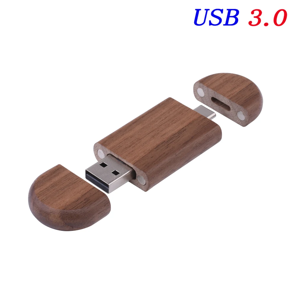 TYPE-C Houten USB 3.0 Flash Drives 128GB Gratis Logo Pen Drive Creatief Bedrijfsgeschenk U Disk 64GB Bamboe Geheugenstick 32GB U disk