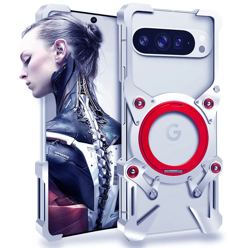 

Powerful Aluminum Metal Bumper Frame Phone Case For Google Pixel 9 Pro XL 8A 7 Pro Rotating Bracket Shockproof Shell Back Cover