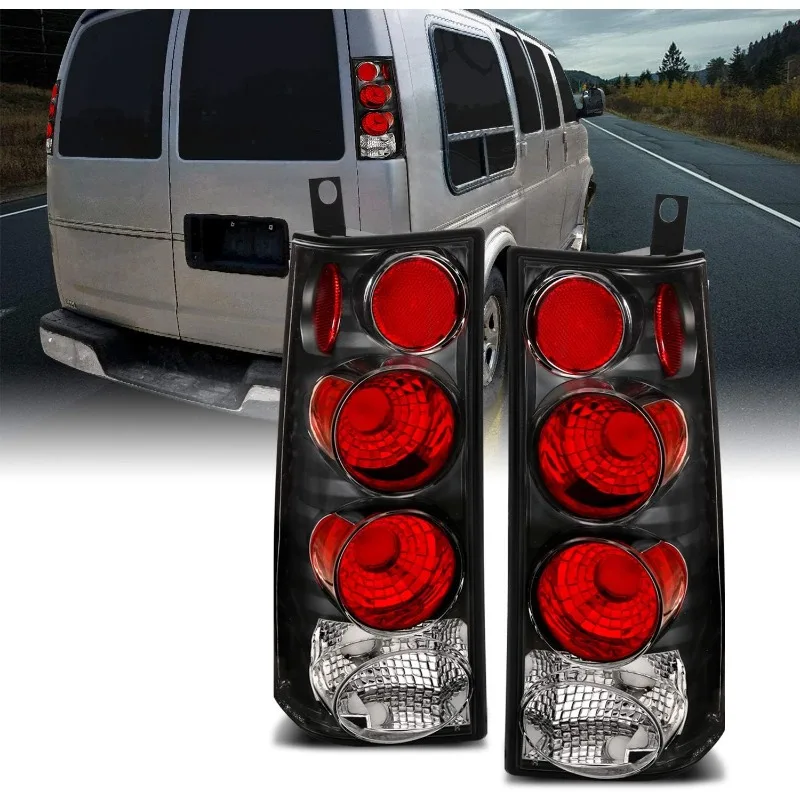 

AmeriLite Halogen Taillights Assembly With Brake Lamps Replacement Set For 2003-2019 Chevy Express/GMC Savana Van Euro