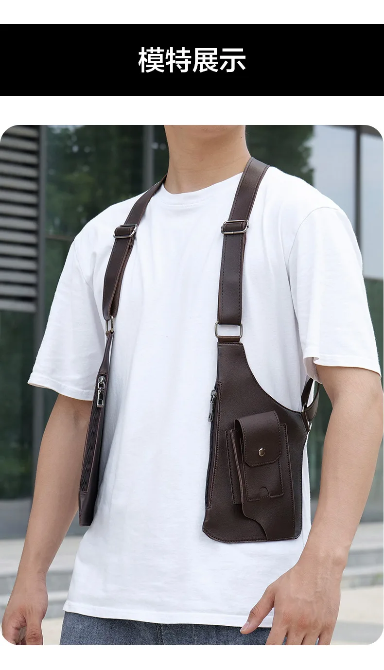 Luxury Design Men's Tactical Vest Bag High Quality PU Leather Man Chest bags Phone Pouch Vintage Design Underarm Back Pack Bags