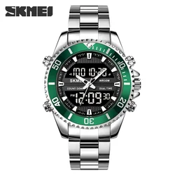 SKMEI 1850 Alarm Men Clock Waterproof Stainless Steel Relogio Masculino Dual Display Watches Mens Fashion Digital Wristwatches