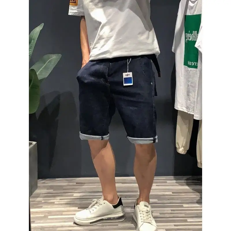 Trendy Comfortable Casual Knee-length Denim Black Designer Shorts for Men Solid Cowboy Hiphop Multiple Pockets Short Jeans