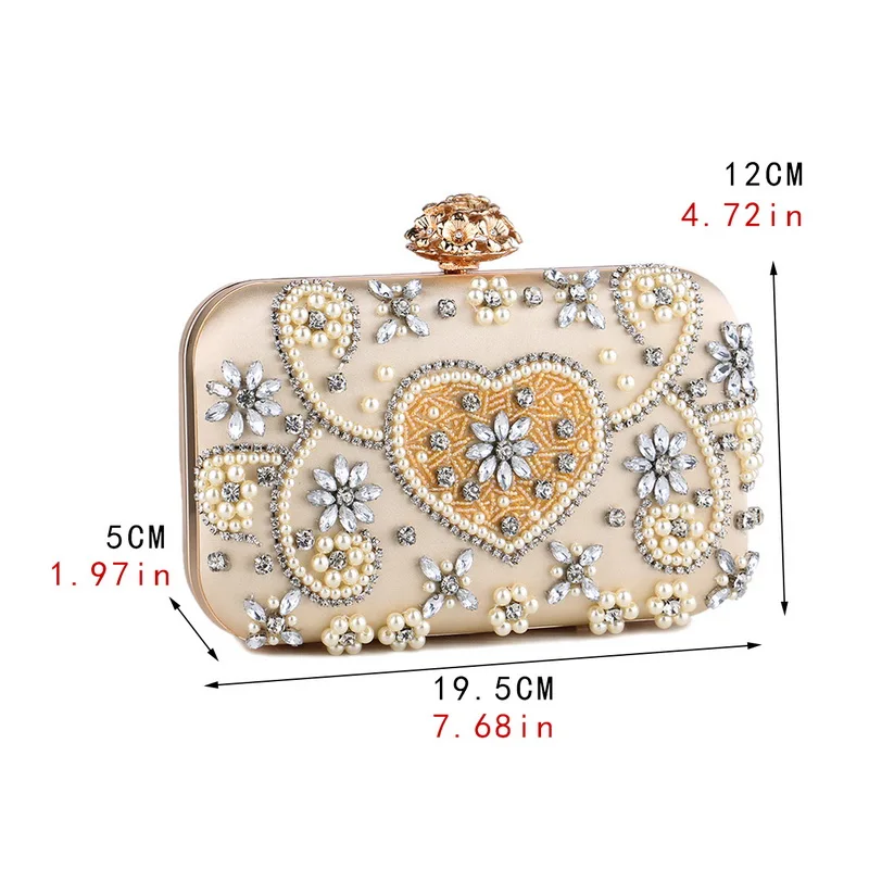 Satin Vintage Women Evening Bags Metal Flower Luxury Diamonds Clutch Black Color Rhinestones Chain Shoulder Handbags