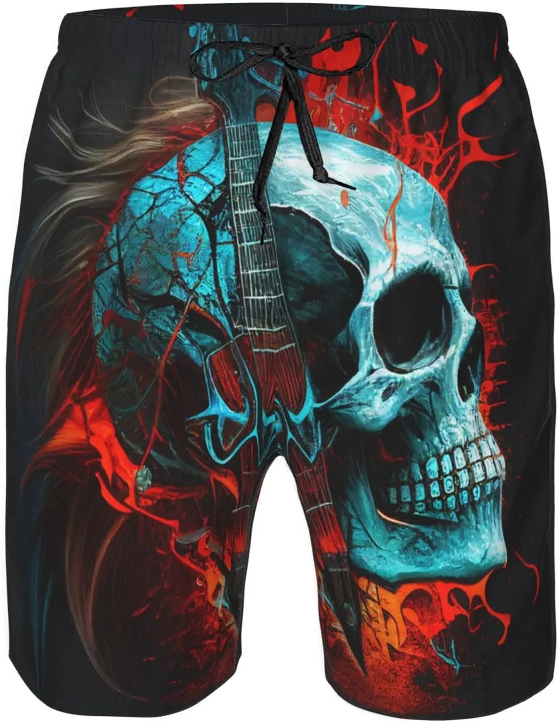 Skull Music Rock Heavy Metal Vintage Mens Swim Trunks Swim Board for Teen Shorts Surf Swimming Beach Trunks Large
