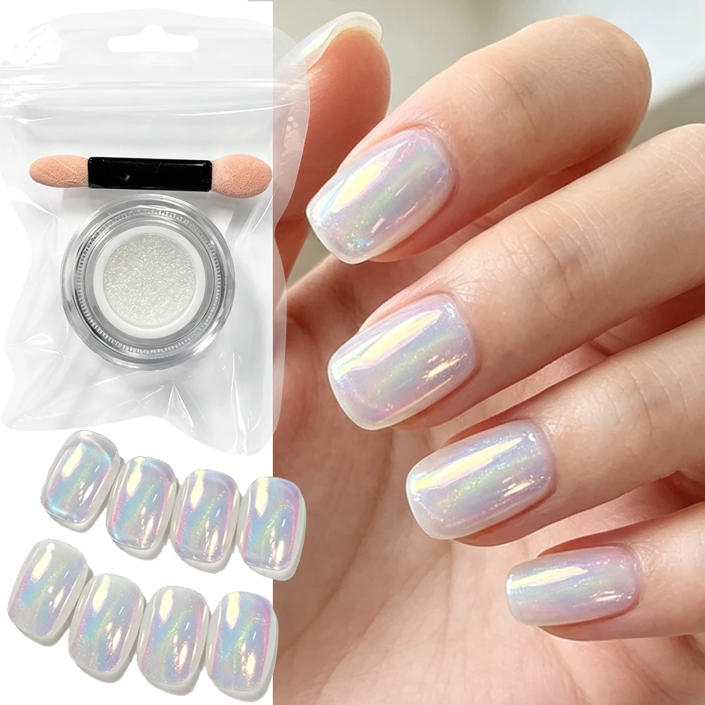 1Jar Air Cushion Laser Nail Art Aurora Powder High Gloss Rainbow Aurora Plating Mermaid Nails Powder Mirror Nail Chrome Pigment