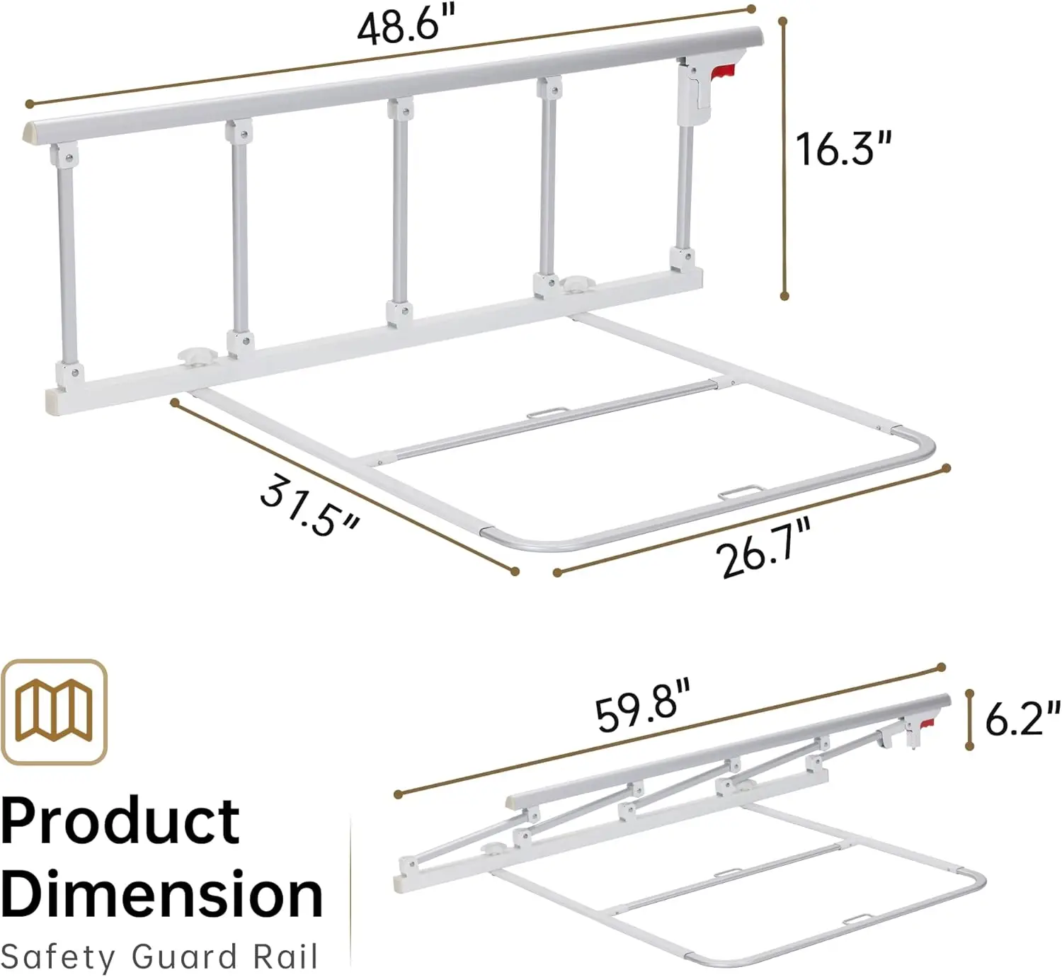 Rieles de cama para adultos mayores, ayuda para cama plegable, manija de riel protectora de cama de seguridad para personas mayores para evitar que se caen fuera de la cama, 48,6 "x 16,3"