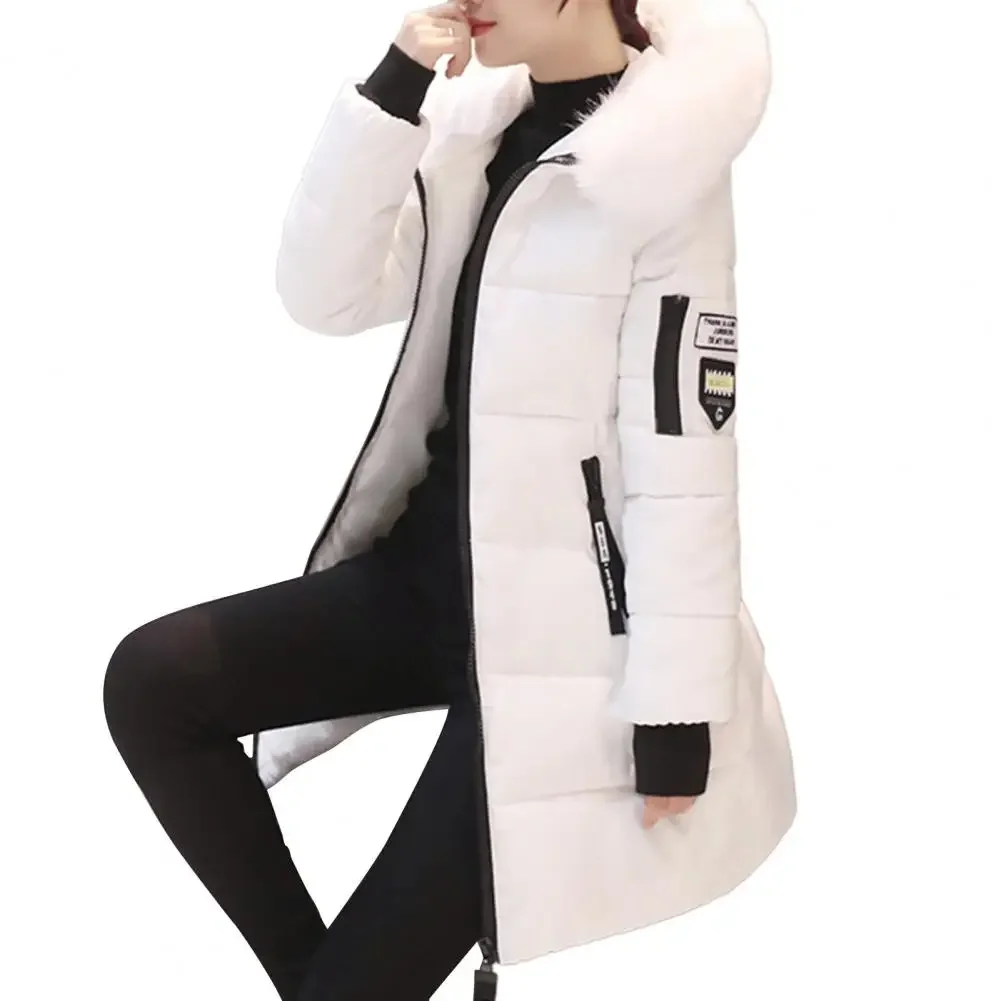 Fashion Women Winter Cotton  Parka Thickened Padded Stuffed Hooded Mid Length Warm Zip Up Slim Lady Down Coat Long Overcoat