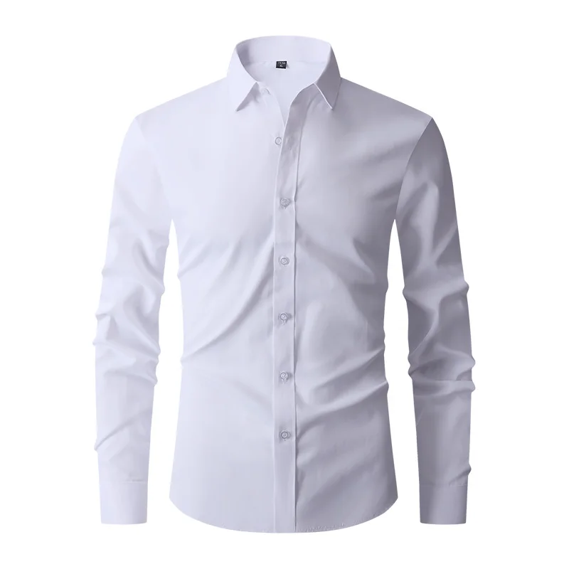 Autumn New Men\'s Shirt Long sleeved Versatile Solid Color Business Dress Shirt White Slim Fit Shirt