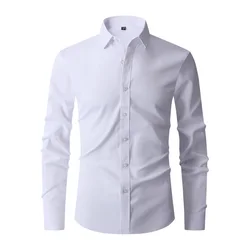 Autumn New Men's Shirt Long sleeved Versatile Solid Color Business Dress Shirt White Slim Fit Shirt