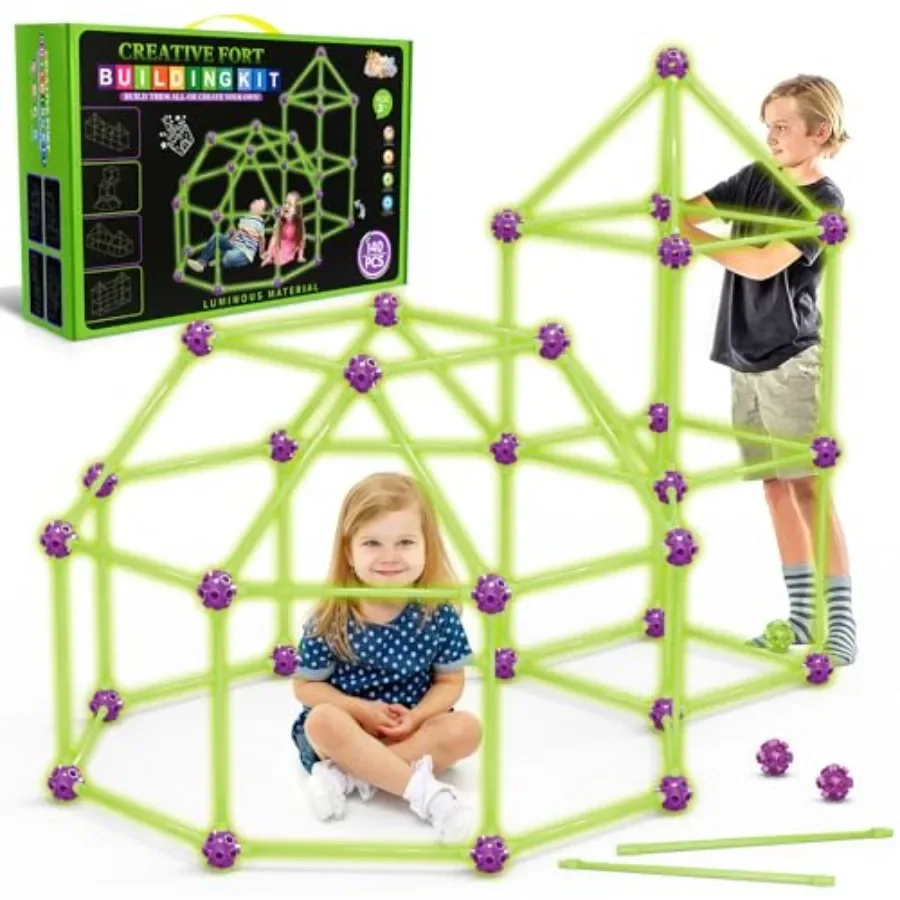 

Glow-in-the-Dark Fort Building Kit for:STEM Construction Toy, Educational Gift for Ages 4-12, Indoor Outdoor Creative Play, 140