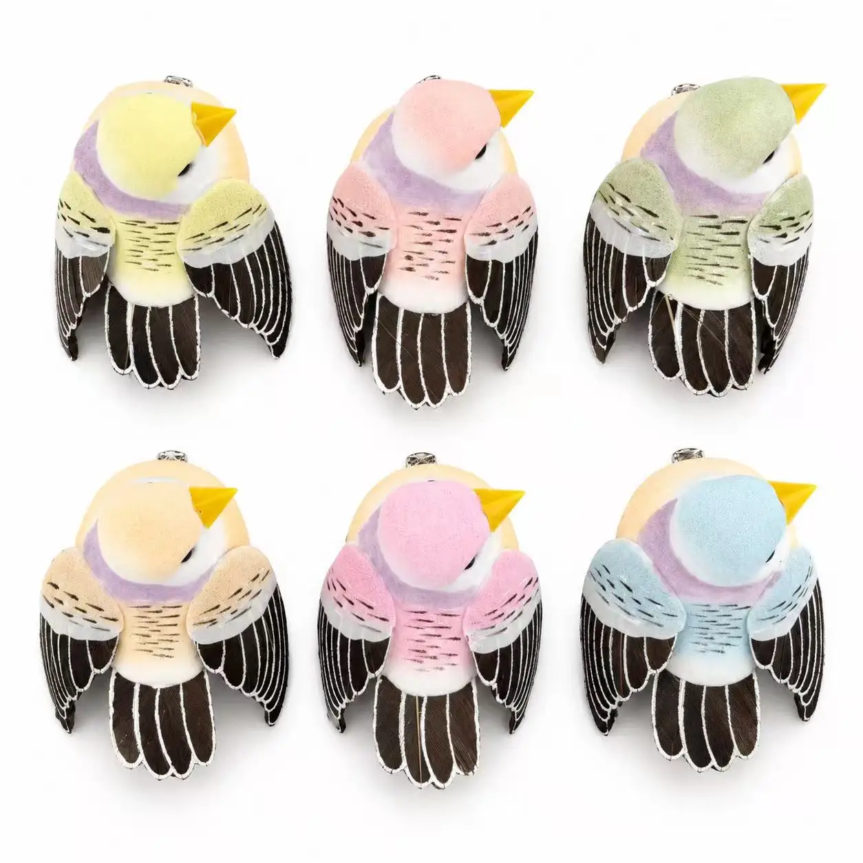 6PCS Artificial Bird Ornaments Decorative Bird Figurines for Home Garden Tree Holiday Display Multicolor