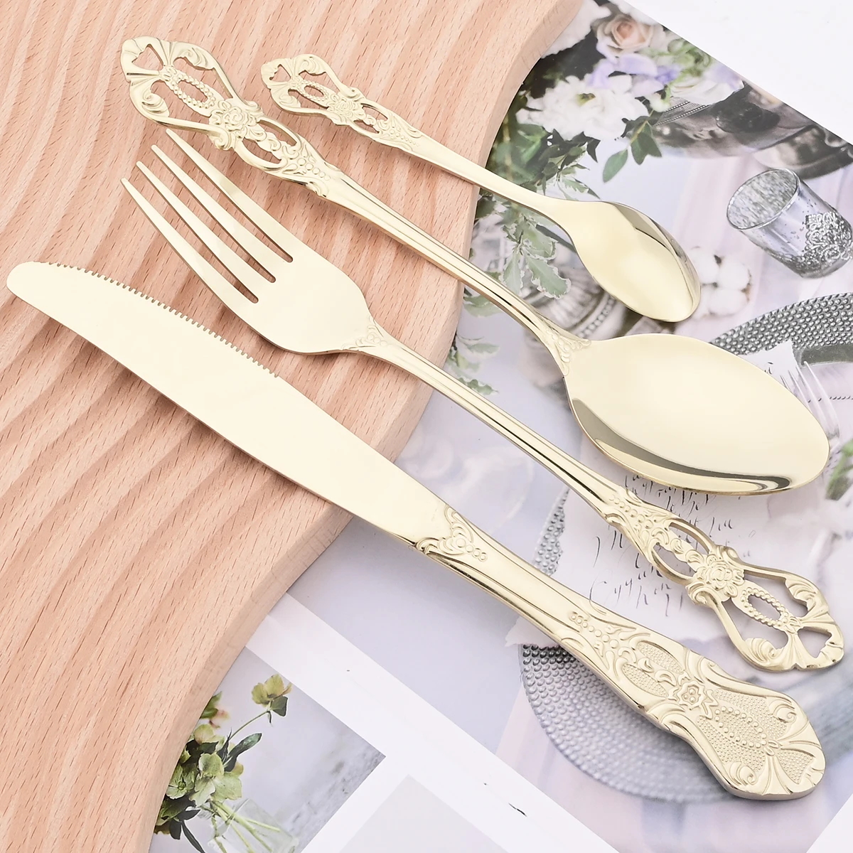 30Pcs Retro Colorful Dinnerware Set Knife Cake Fork Tea Spoon Cutlery Set Stainless Steel Flatware Tableware Kitchen Accessories