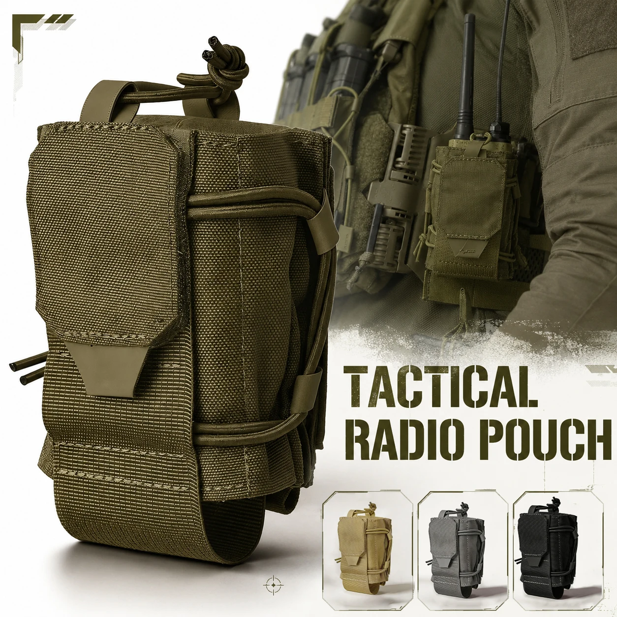 Tactical Radio Pouch Heavy Duty Nylon Walkie Talkie Holder Molle Interphone Waist Bag Intercom Holster Case for Hunting Camping
