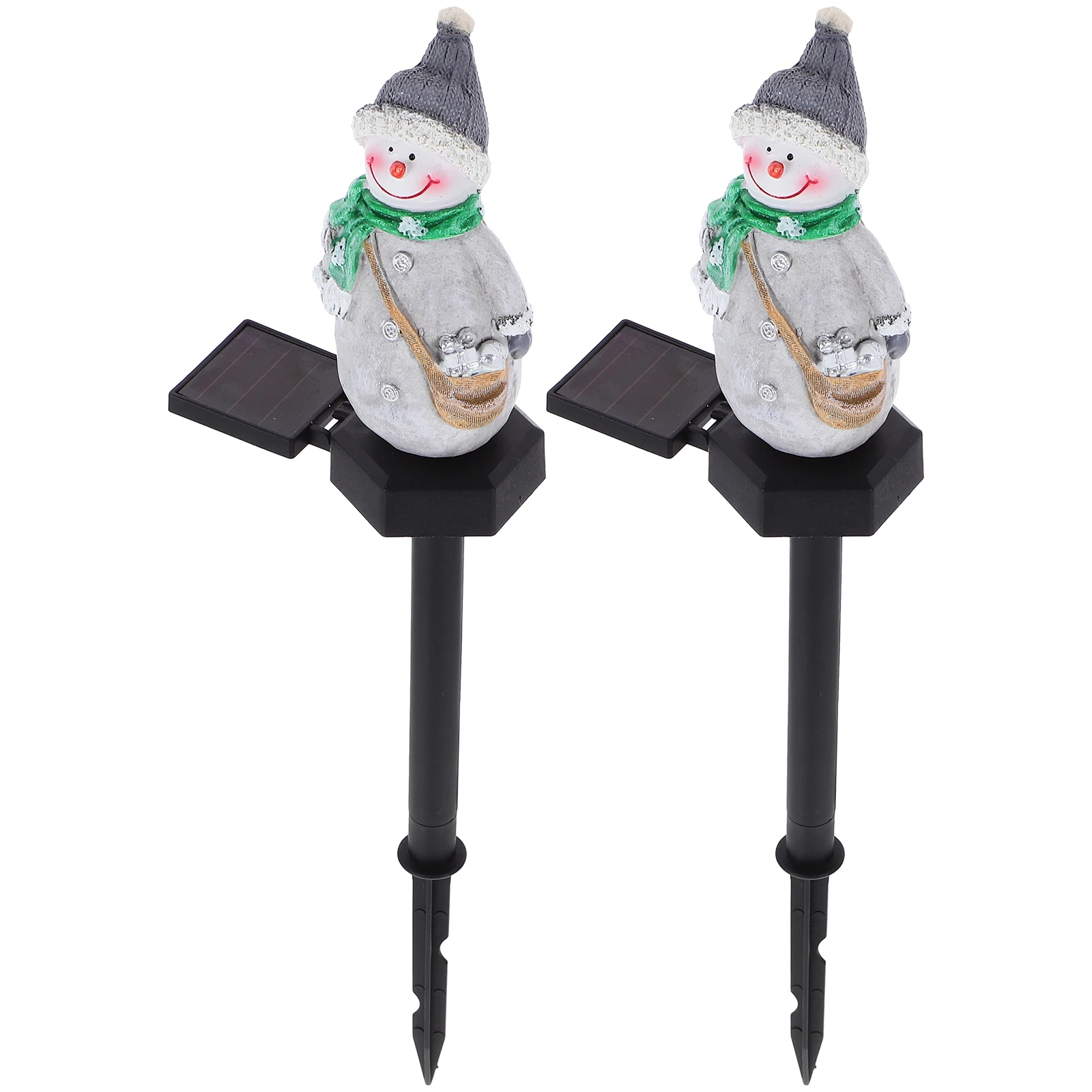 

2 Pcs Outdoor Christmas Decorations Snowman Plug Lights Solar Powered Garden Ornaments Resin Stake