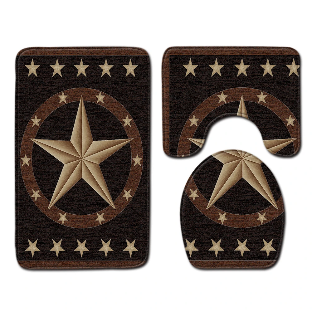 

Pentagram Bathroom set Vintage Pattern non-slip Carpet U-shaped Toilet mat Bathrom Home Decor Carpet Super soft and Absorb Wate