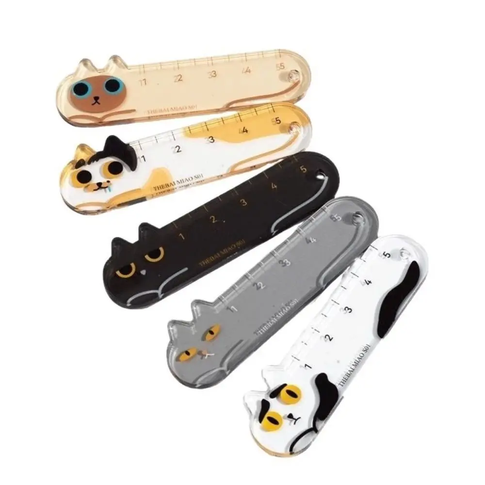 Cute Cat Mini Ruler Keychain Adorable Style Multi-functional Ruler Acrylic Keychain Pendant Charm Personalized Cartoon Keychain